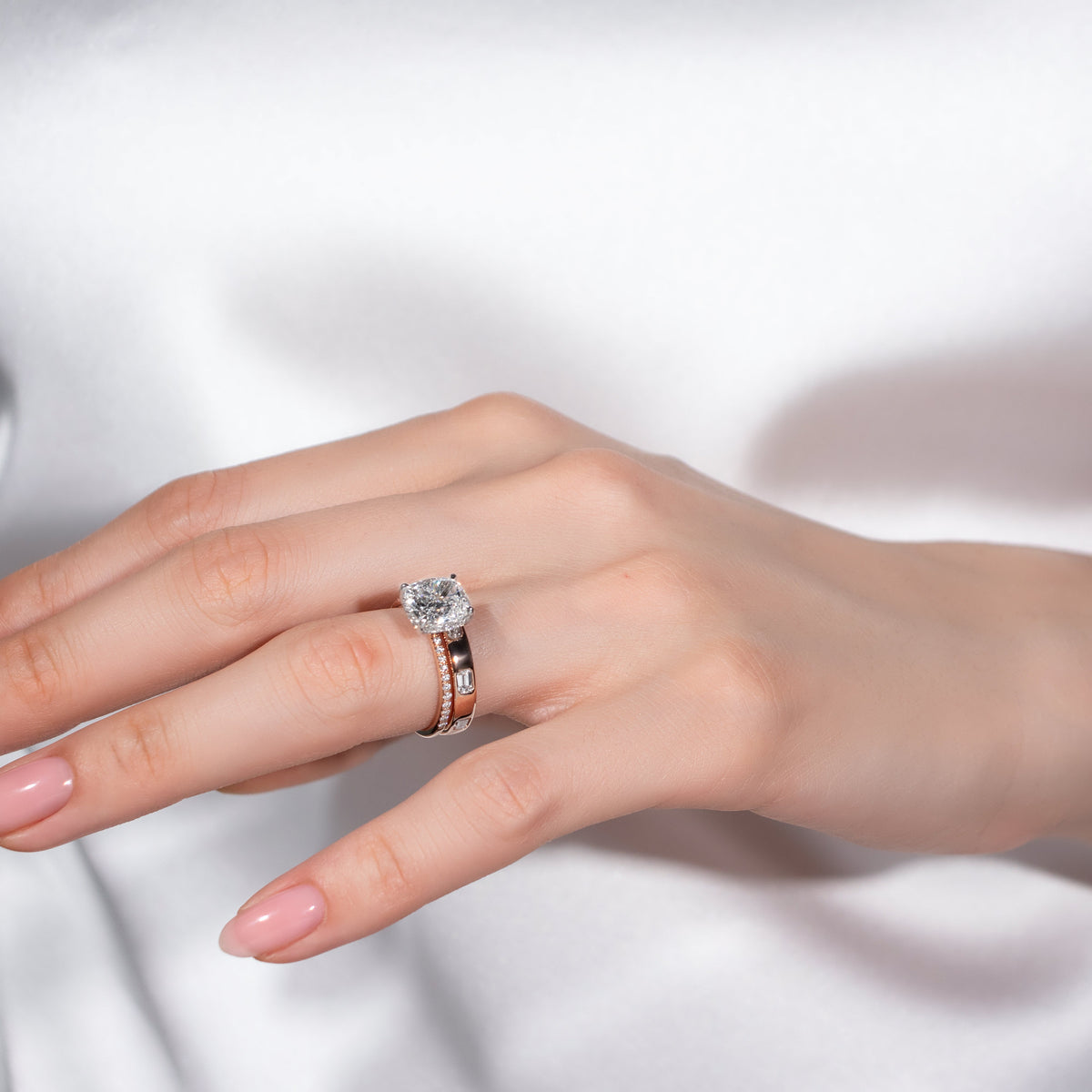 Bold Inlay Emerald Cut Diamond Band