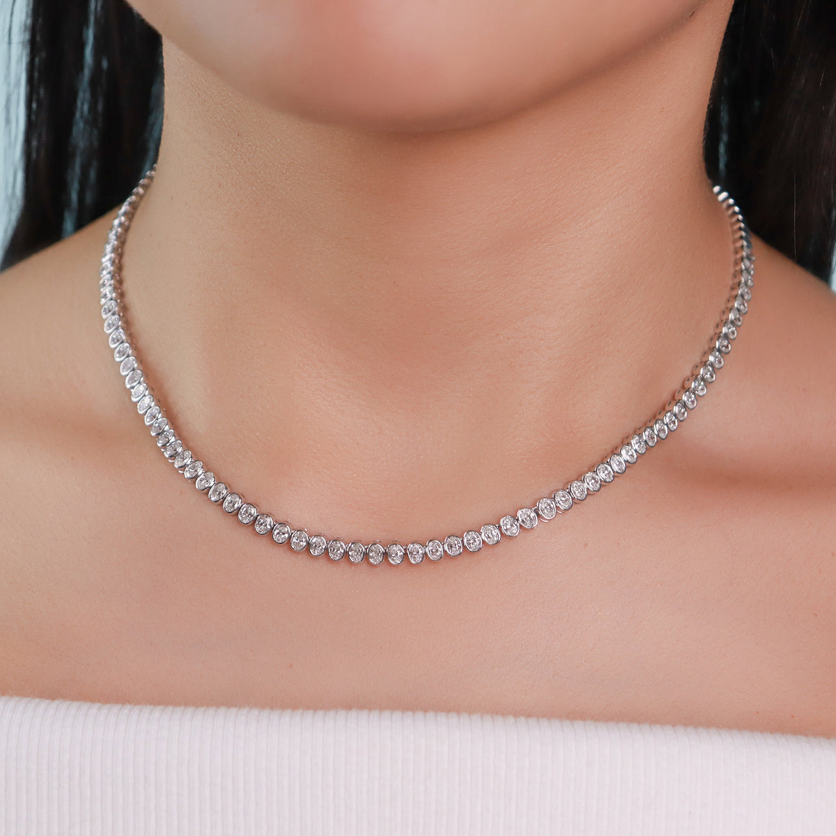 Bezel Set Oval Tennis Necklace